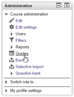 screenshot of grades in administration block