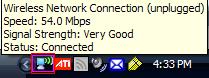Toolbar with wireless network icon highlighted