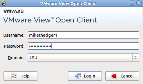 VMware open client pop-up window.