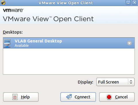 Desktop connection button in the VMware View Open Client Window