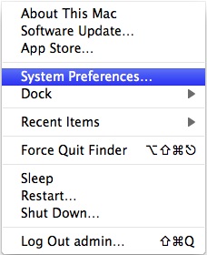 system preferences command in dropdown menu