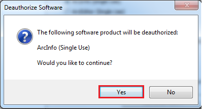 yes button in the deauthorize software window