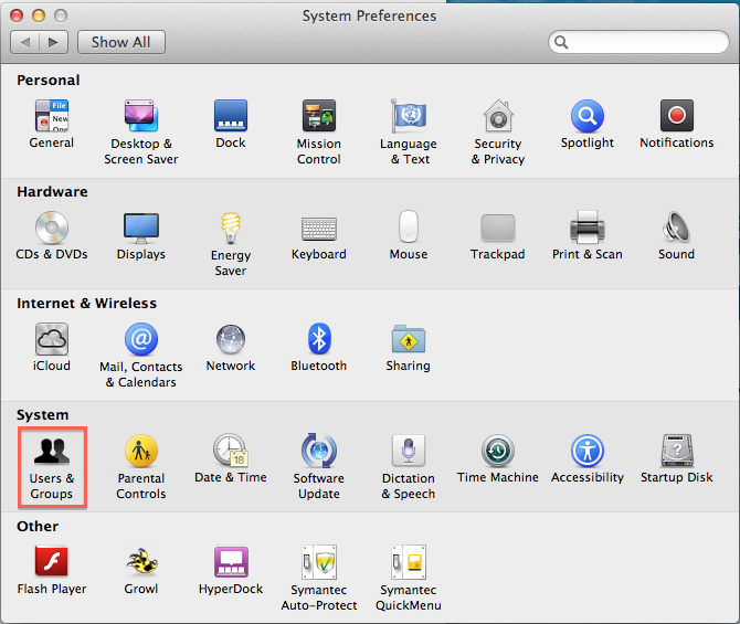 users and groups in the preferences dialog box.