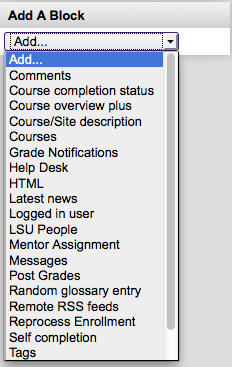 The add a block drop-down menu