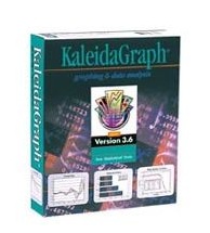 Kaleidagraph logo. It is a green box with the word kaleidagraph at the top.