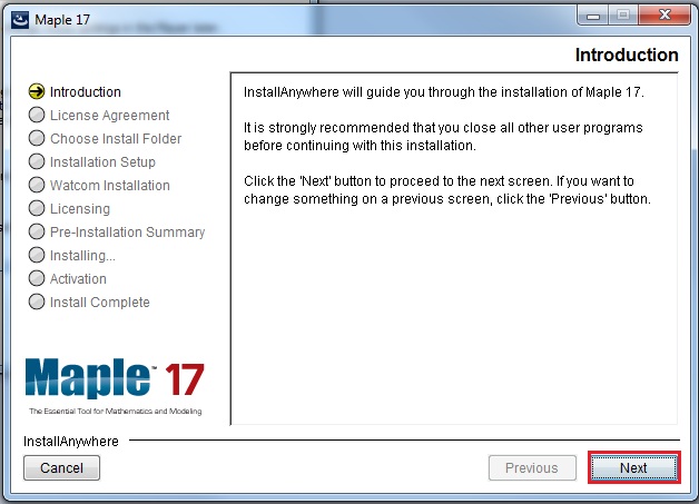 install instructions intro screen with next highlighted