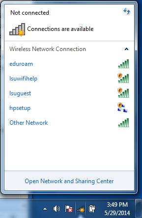 list of the various wireless networks available
