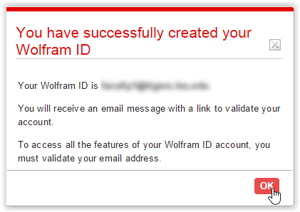 Validation of Wolfram account window