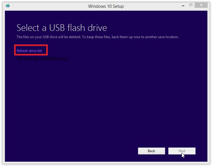  selecting a usb flash drive screen