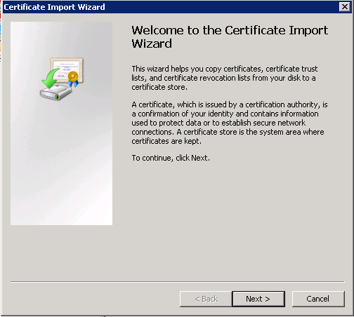 Certificate Import Wizard welcome screen