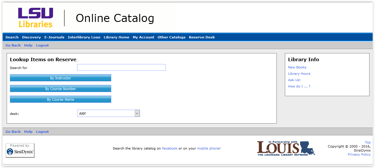 LSU Libraries Online catalog website