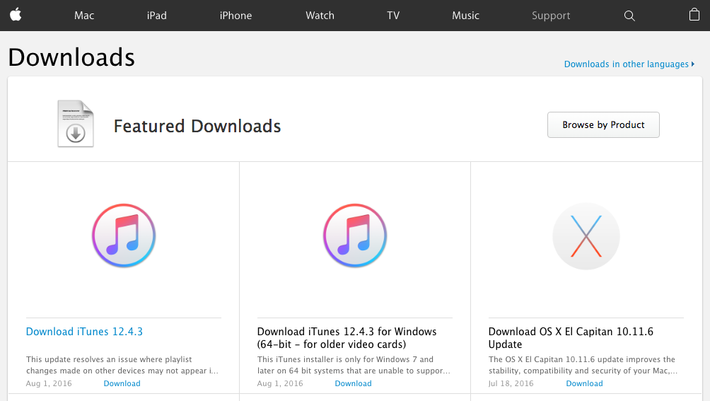 Apple Downloads page