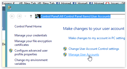 Manage User Accounts button.