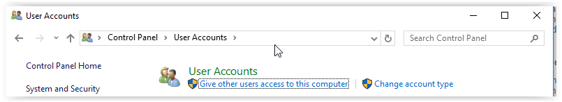 user accounts button under the accounts section.