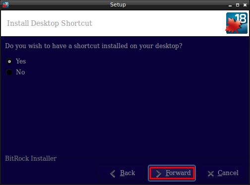 The desktop shortcut setup option