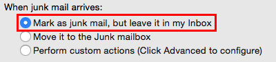 Preferences settings - Mark as junk mail, but leave it in my inbox
