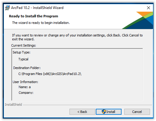ArcPad installation settings