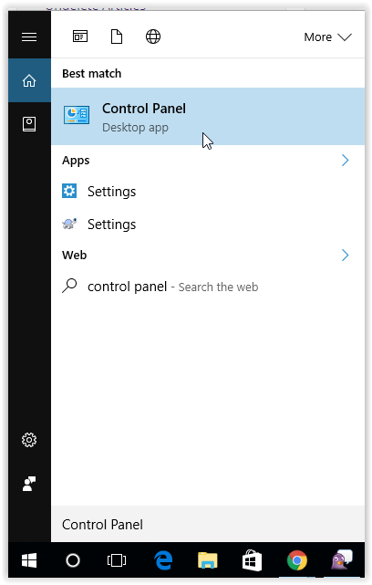Search for the Control Panel in the start menu. 
