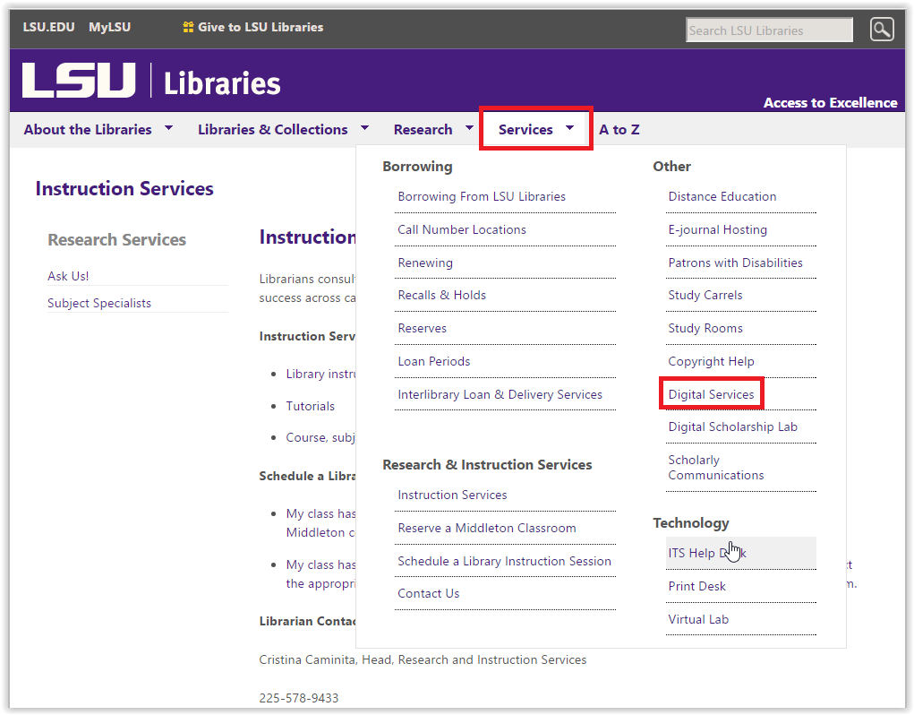 clicking on digital services in services tab 