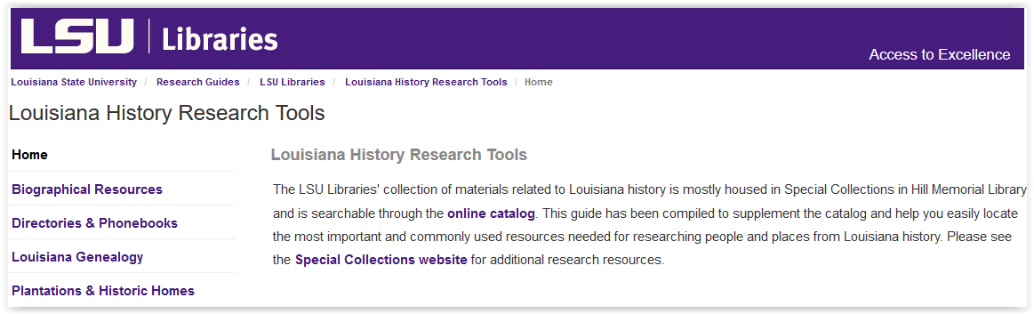 LSU libraries special collections Louisiana history research tools