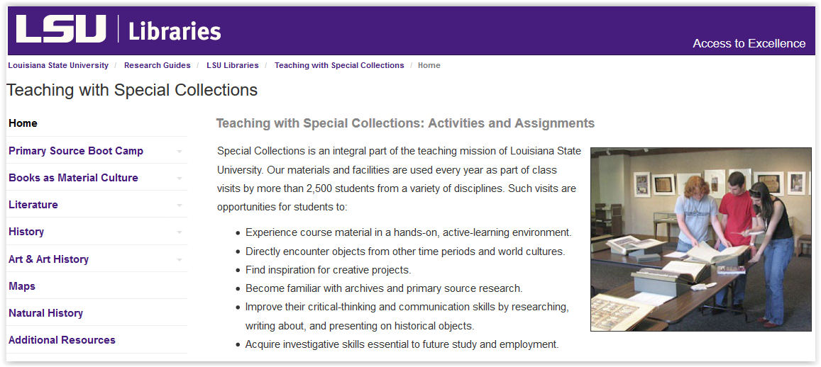 LSU libraries special collections teaching activities and assignments