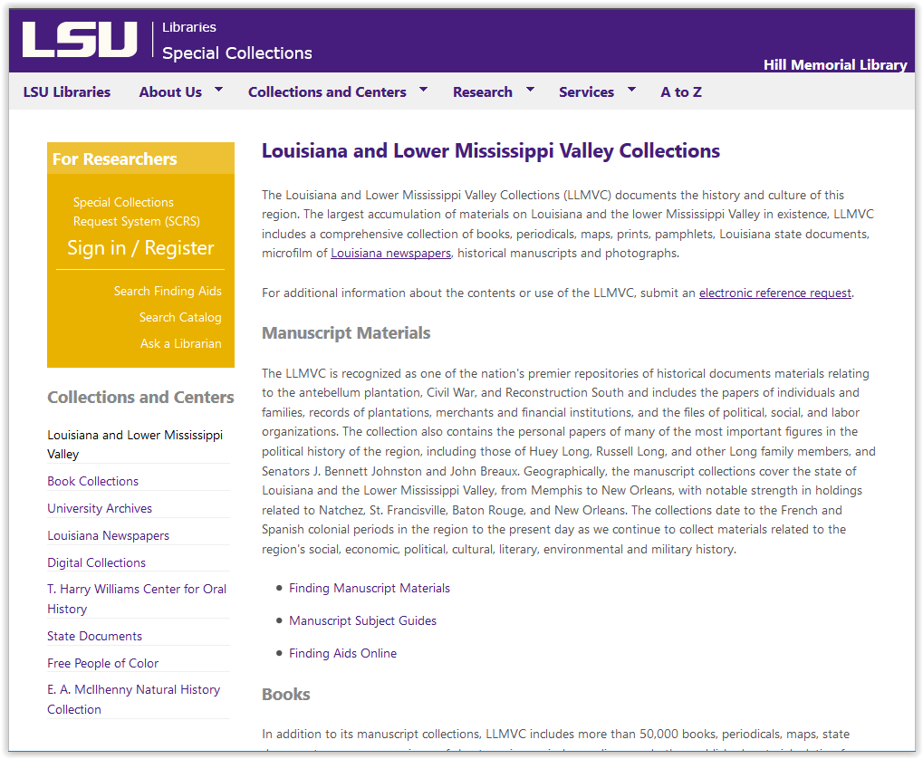Louisiana and Lower Mississippi Valley Collections homepage