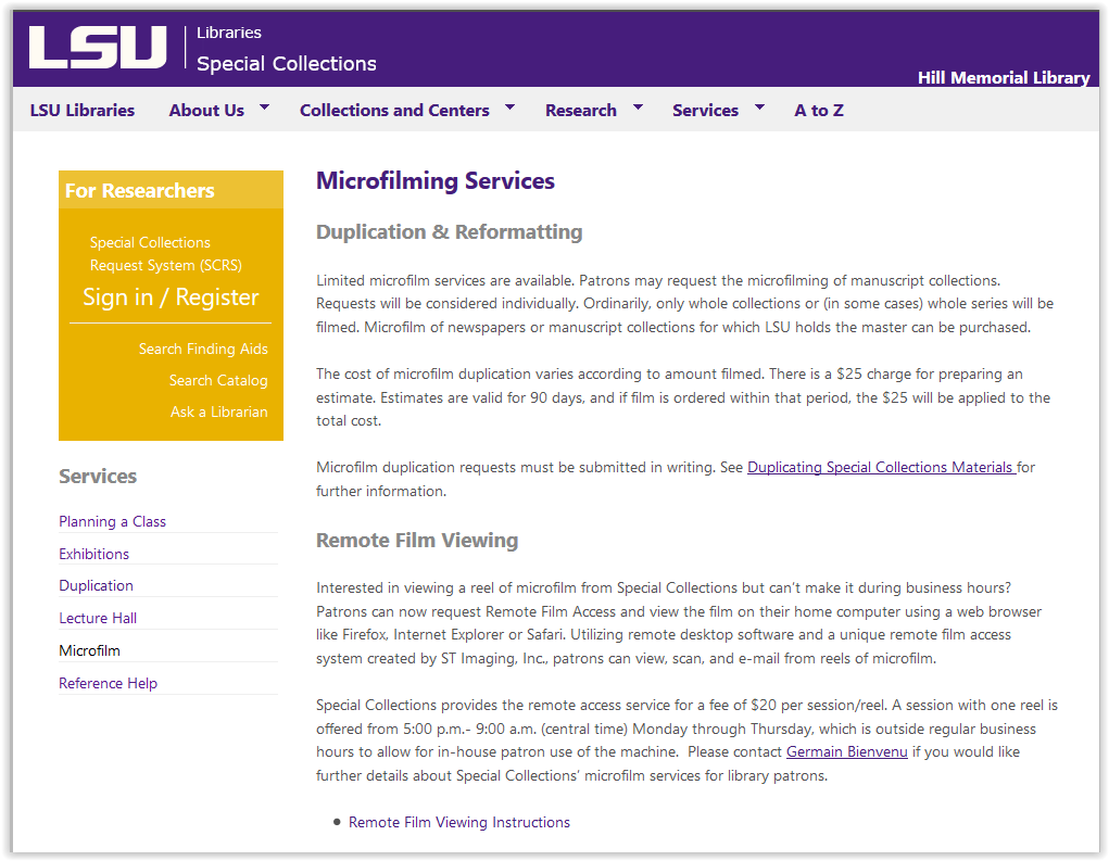 Microfilming Services homepage