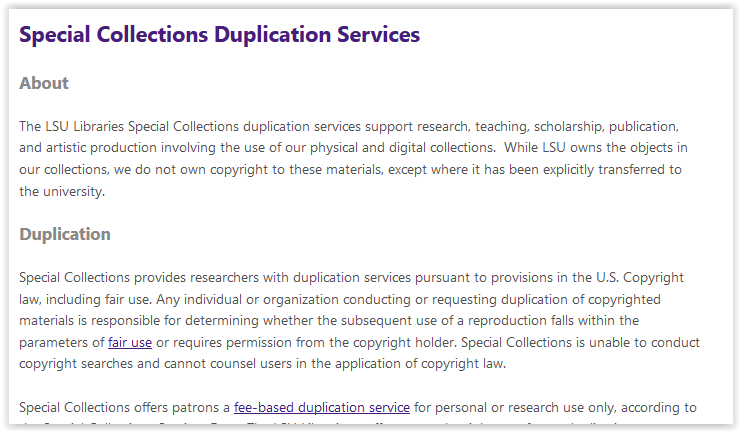 Duplicating Special Collection Materials