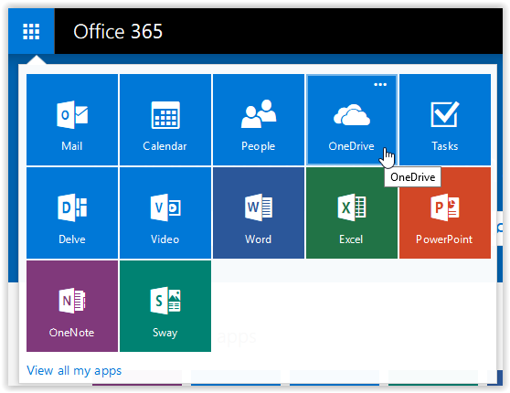 OneDrive button in Office 365