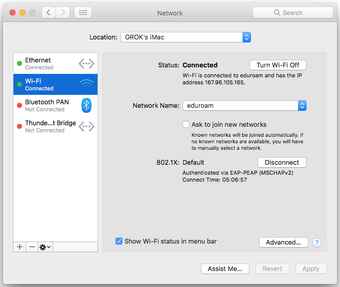 Network Preferences window