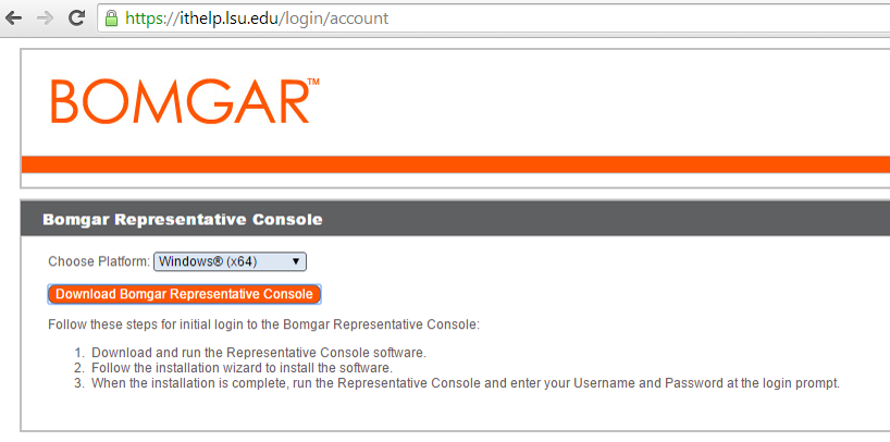 Download Bomgar Console button with Choose Platform (OS) button above it