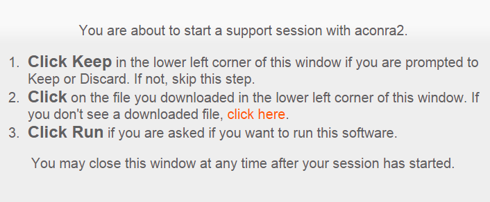 Window with client side connection instructions