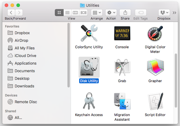 Disk Utility application