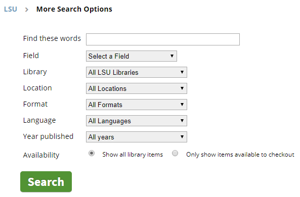 the lsu library catalog advanced search options