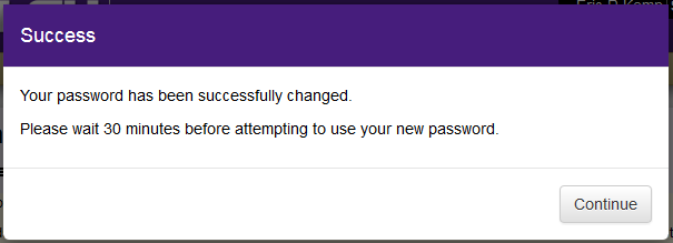 Successful password change screen
