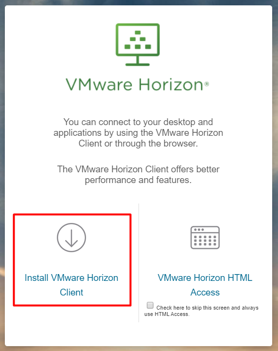 the View VmWare Horizon Client button