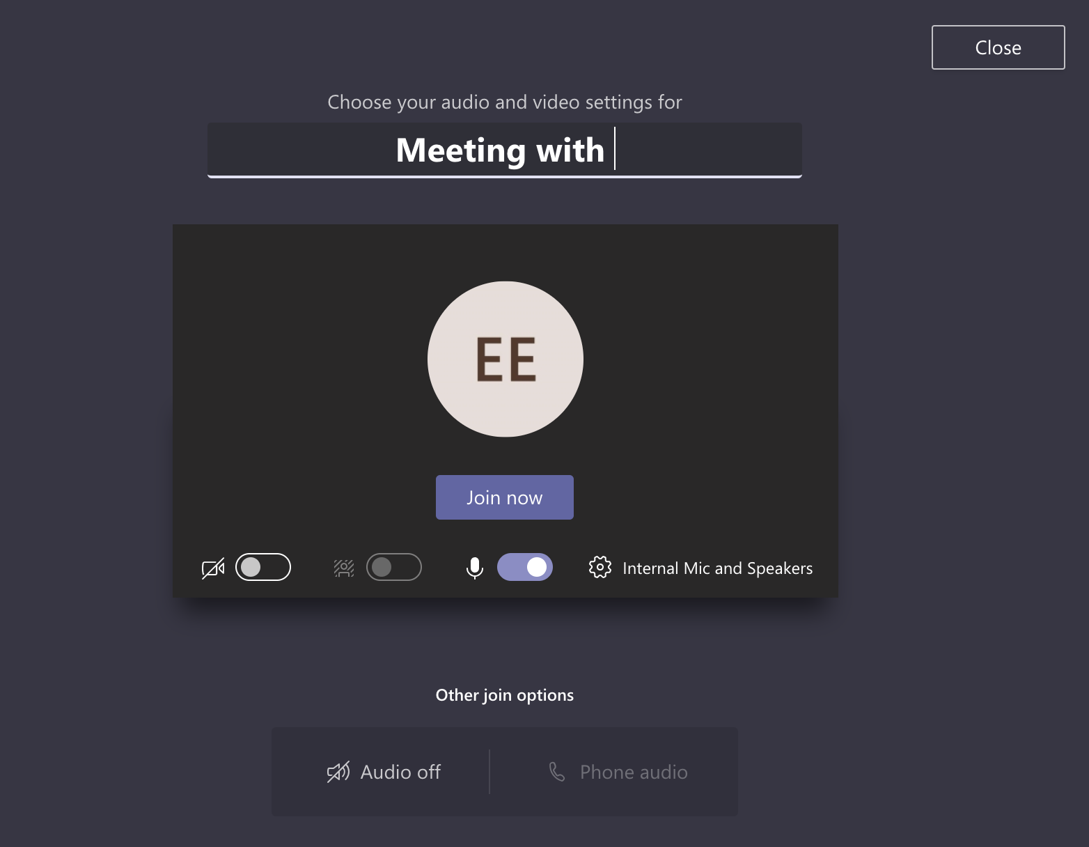 Meeting screen with joining options displayed at bottom