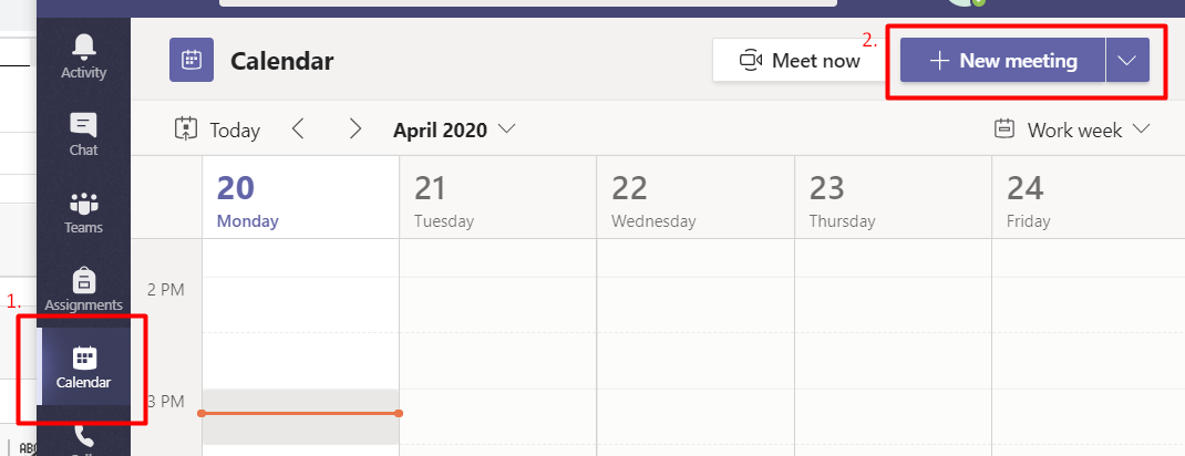 schedule a meeting button from calendars on MS teams