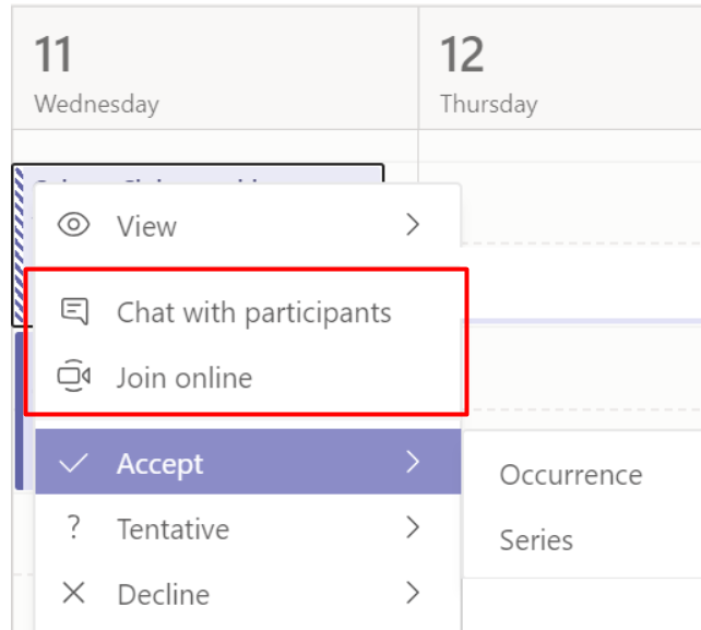 chat with participants and join online button