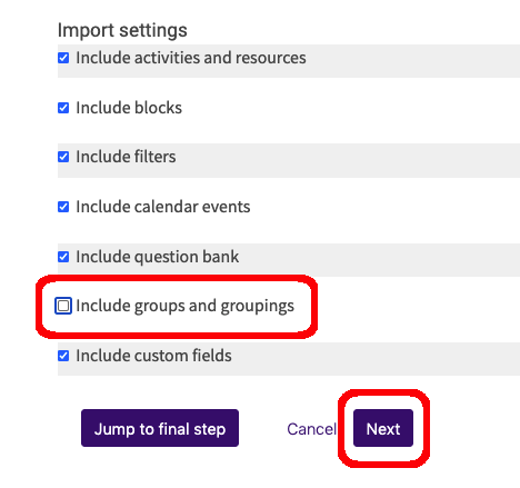 import settings options