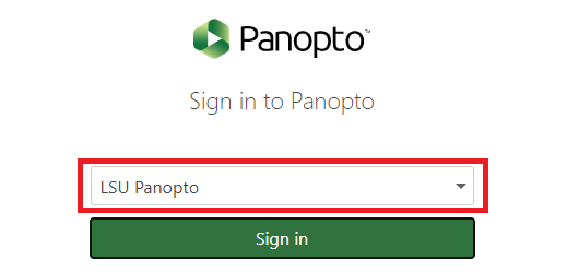 LSU Panopto selection in drop down menu