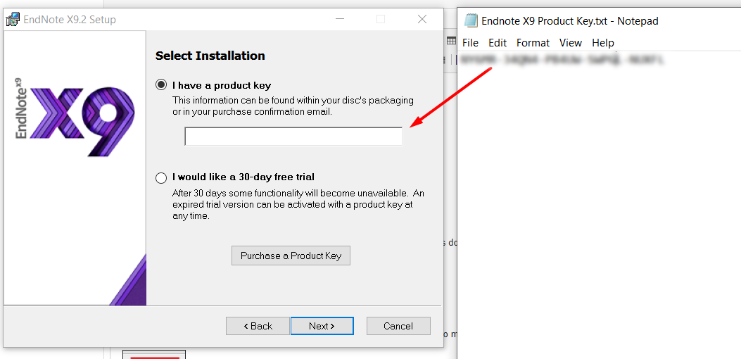 Endnote set up product key blank and product key file