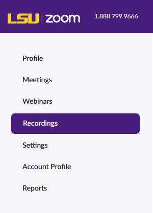 Recordings button on left sidebar