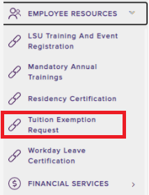 Tuition Exemption Request under Employee Resources