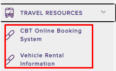 CBT Online Booking System and Vehicle Rental Information links