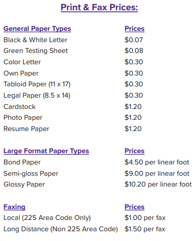 Print pricing 2022, 7 cents for black and white or 30 cents for color