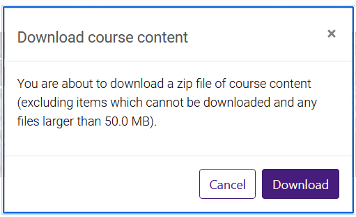 Download course content confirmation popup
