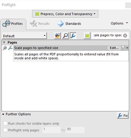 Wrench button popup for print document size changes