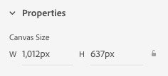 Photoshop properties panel canvas size and width settings