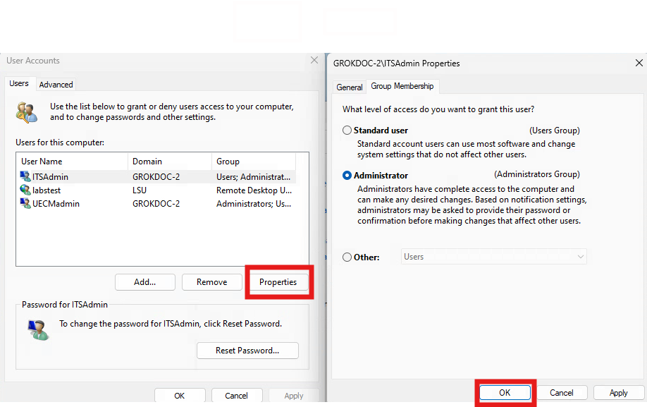 the group membership tab - administrator button.